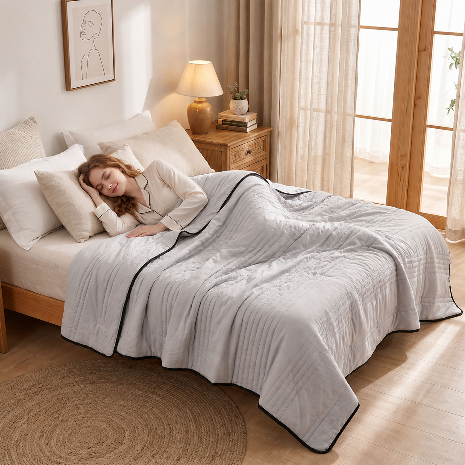 Premium Pure Color Washed Cotton Summer Quilt Soft Breathable Skin Friendly Lightweight Quilt for Daily Rest and Decoration