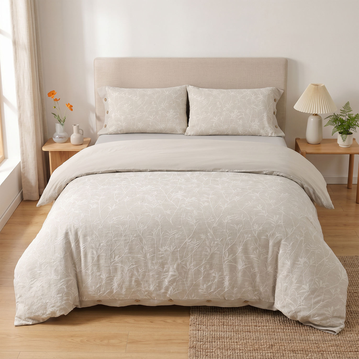Factory Wholesale OEM ODM 100% Cotton Jacquard Bedding Set Four Piece Plant Pattern All Season Elegant