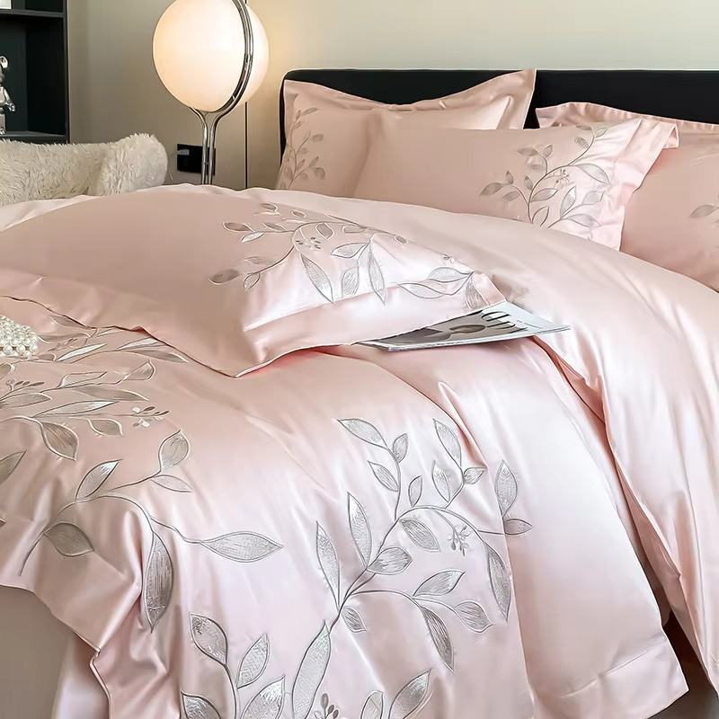 Custom OEM ODM Organic Cotton Embroidery Bedding Set Luxury Skin Friendly Breathable Durable for Hotel Homestay Bedroom
