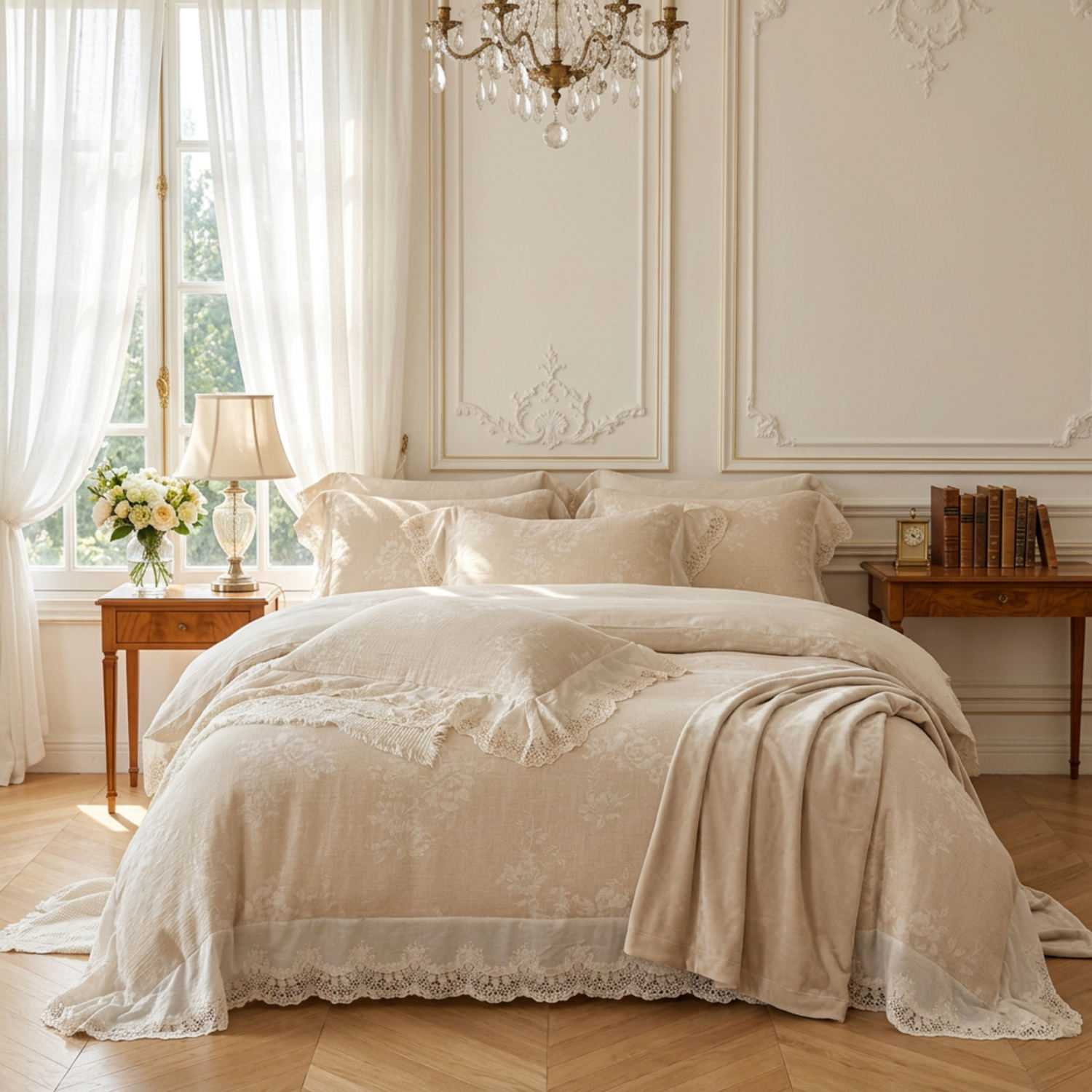 Wholesale Custom OEM ODM Vintage Cotton Touch Lace Bedding Set 3PC Soft Skin Friendly Breathable Durable for Retro Style Bedroom