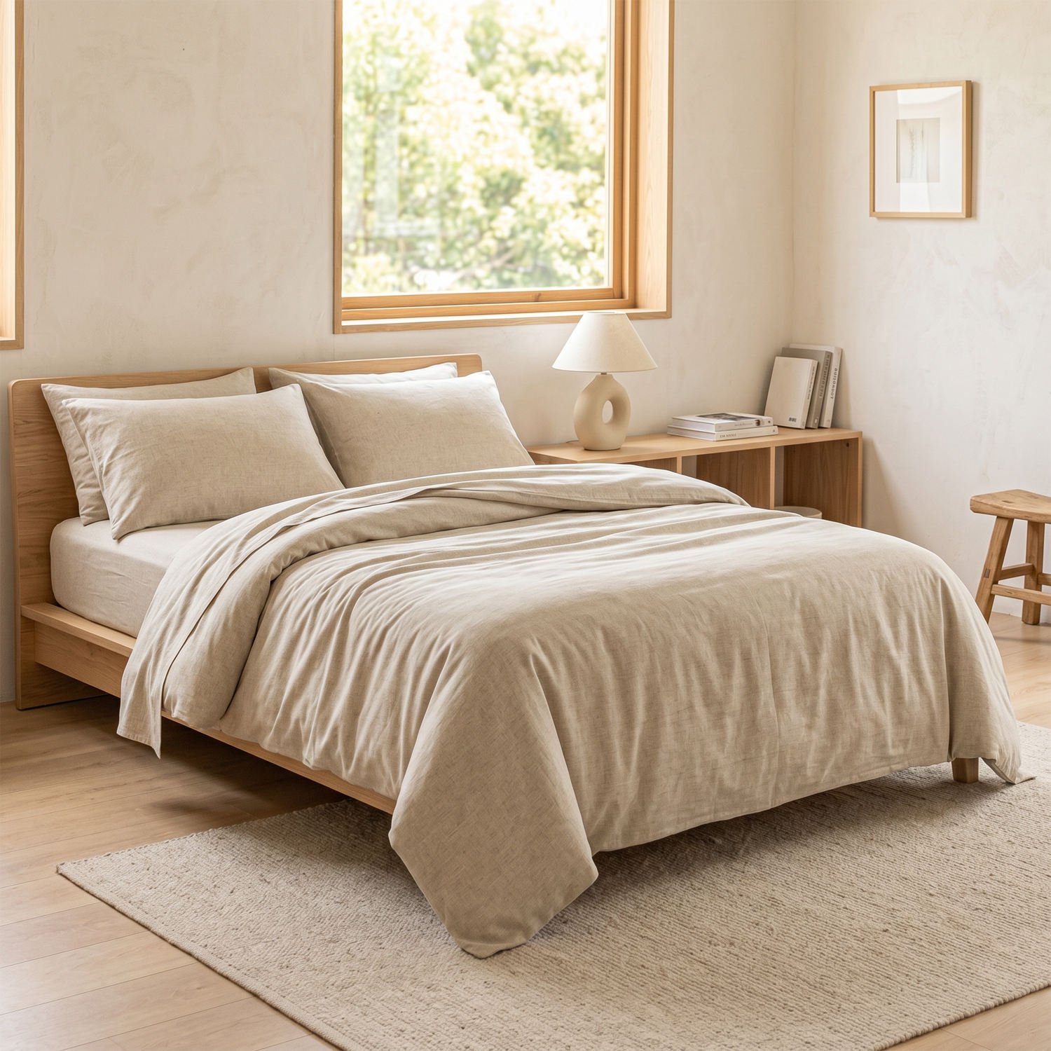 Premium Full Size 4Pcs 100 Pure French Linen Sheet Set Stone Washed Breathable Cooling Skin Friendly Natural Linen Bedding