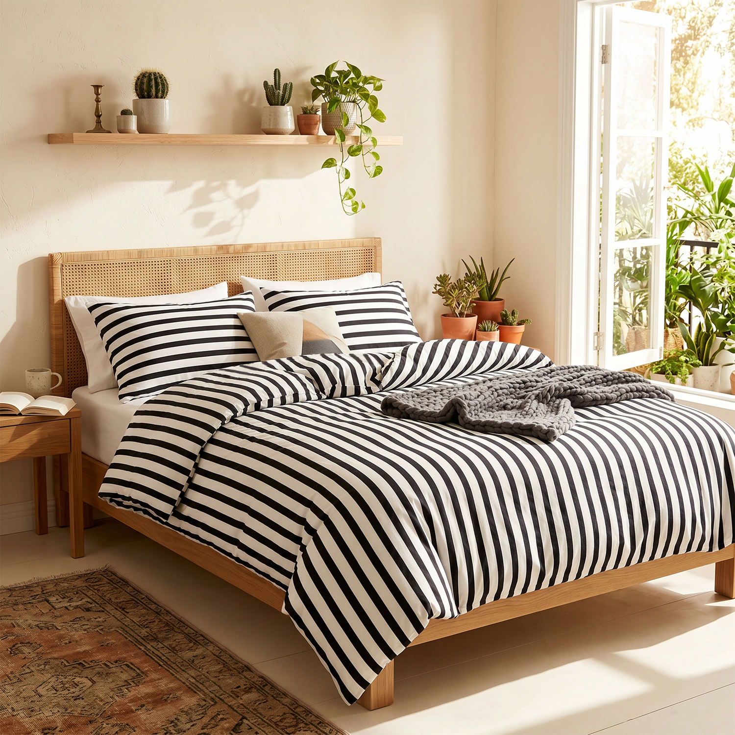 New Arrive Custom OEM ODM Queen Size Black White Striped 100 Cotton Duvet Cover Set for Home Hotel Wholesale Bedding Set