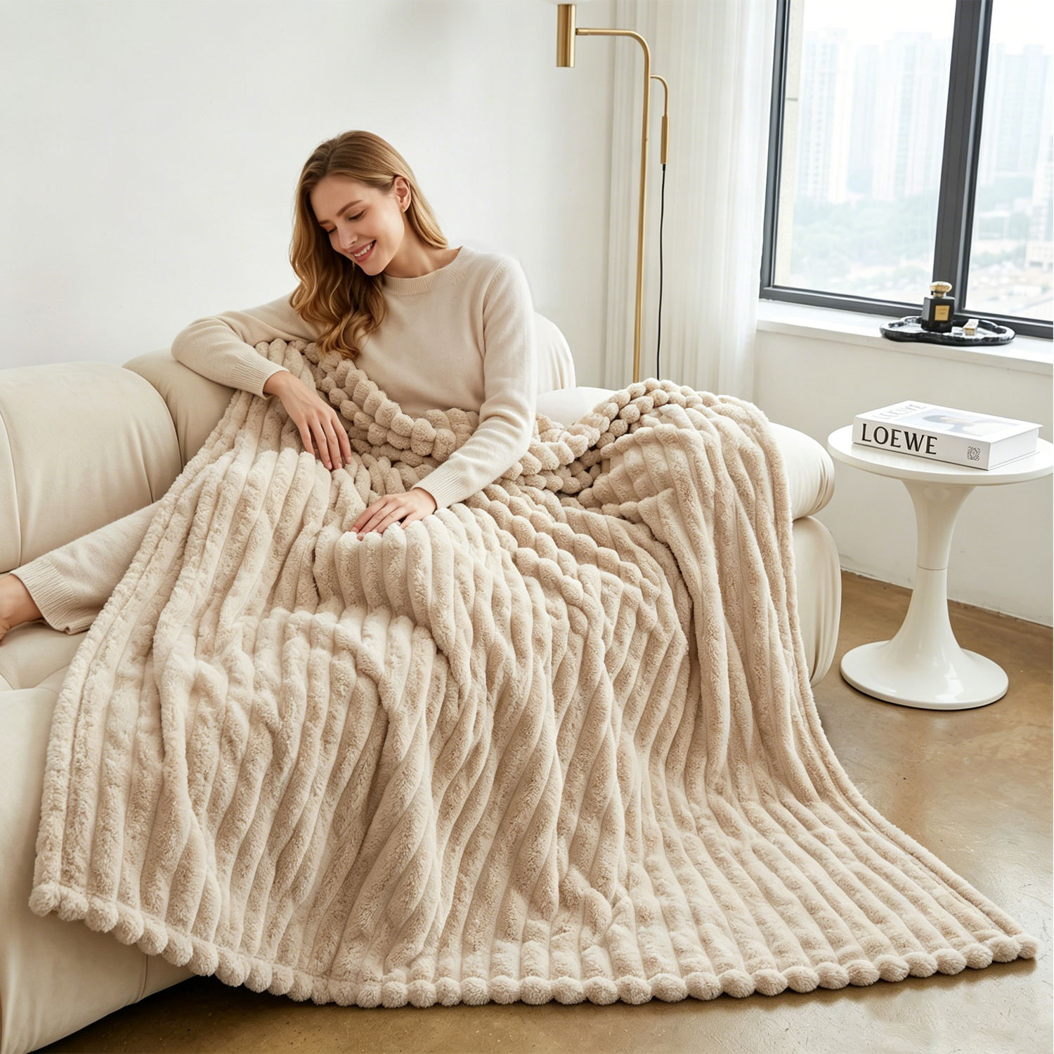 Custom OEM ODM Thick Rabbit Plush Blanket Solid Color Winter Warm King Size 230x250cm Hotel Home Use