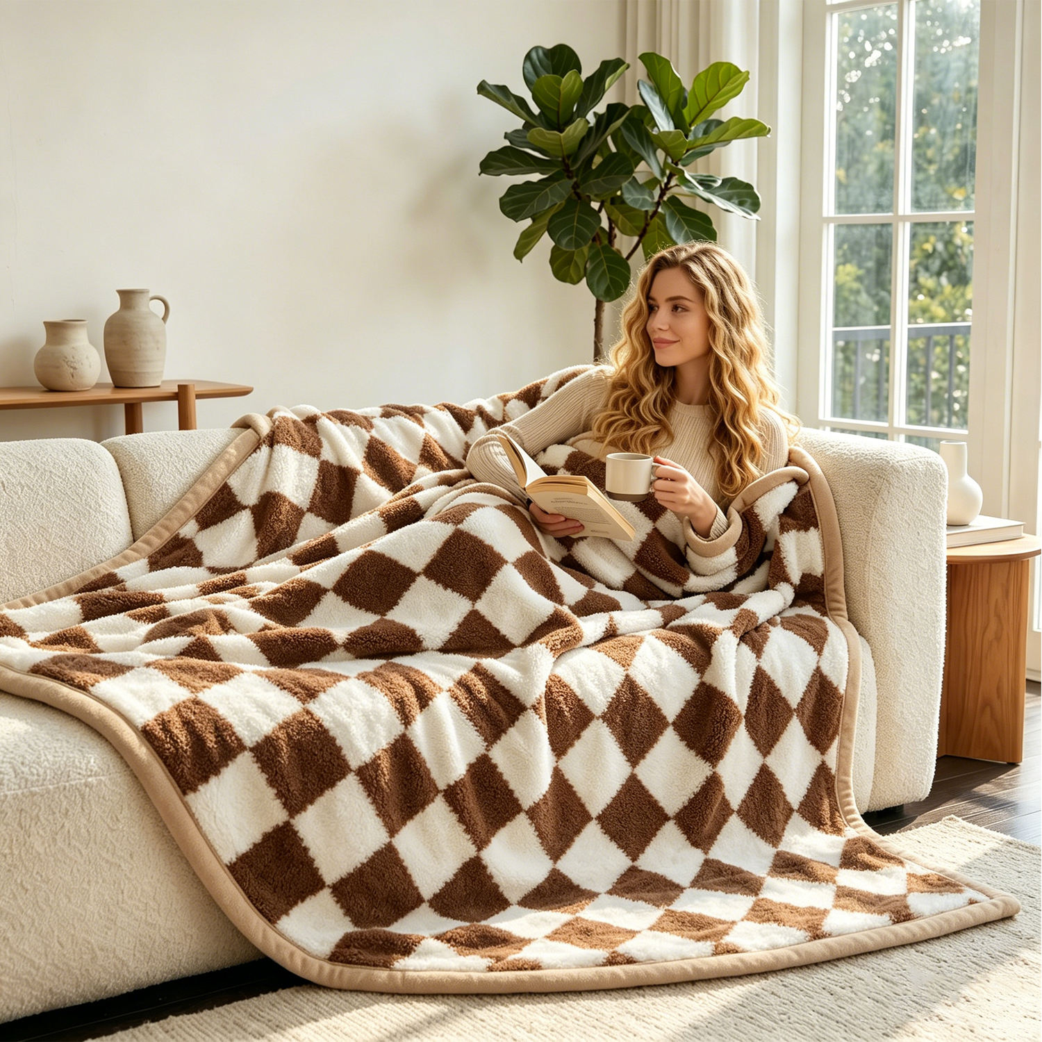 Custom OEM ODM Eco Friendly OEKO TEX Certified Double Layer Flannel Blanket Checkered Print Thick Warm for Hotel Home