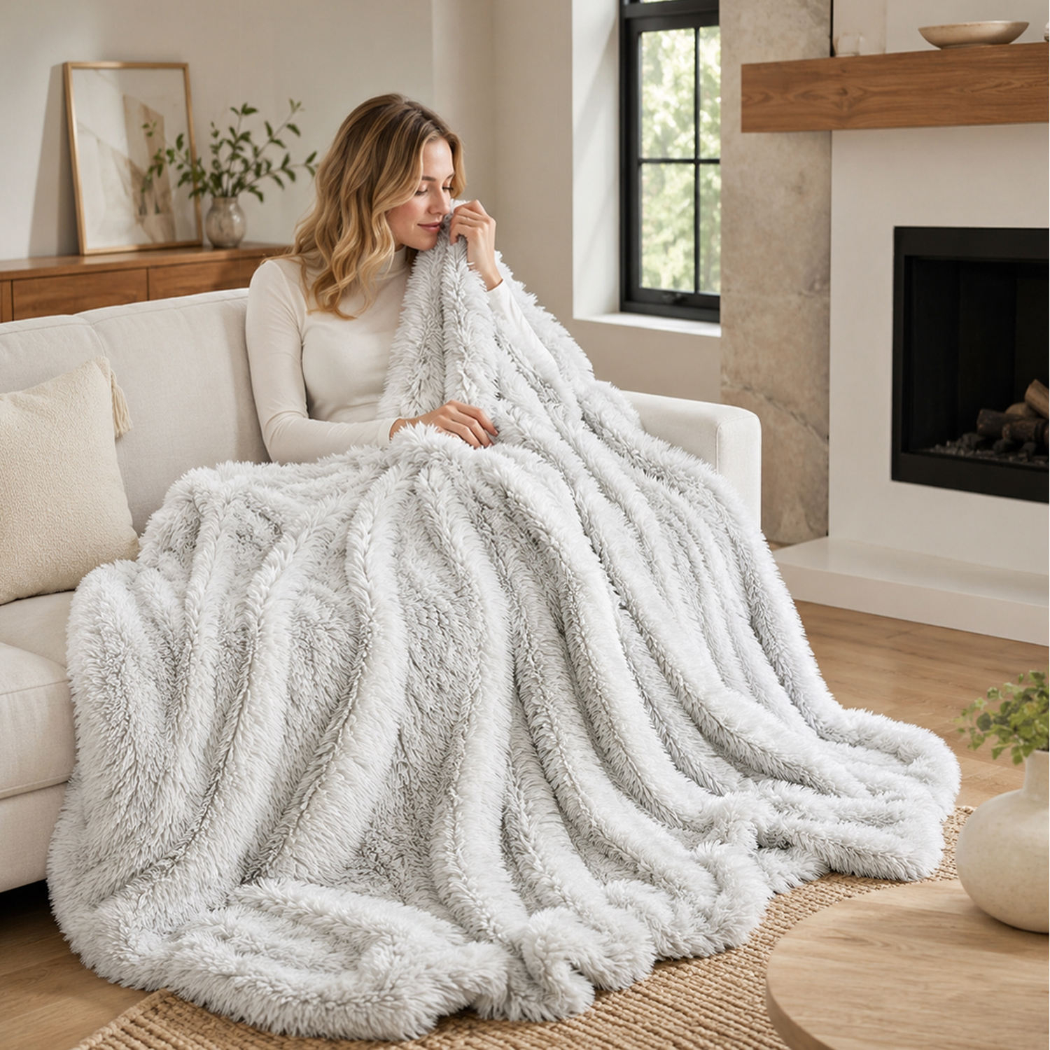 Wholesale Luxury Double Layer Rabbit Fur Blanket Ultra Soft Cozy Anti Shedding Thick Warm Throw Blanket for Home Decoration