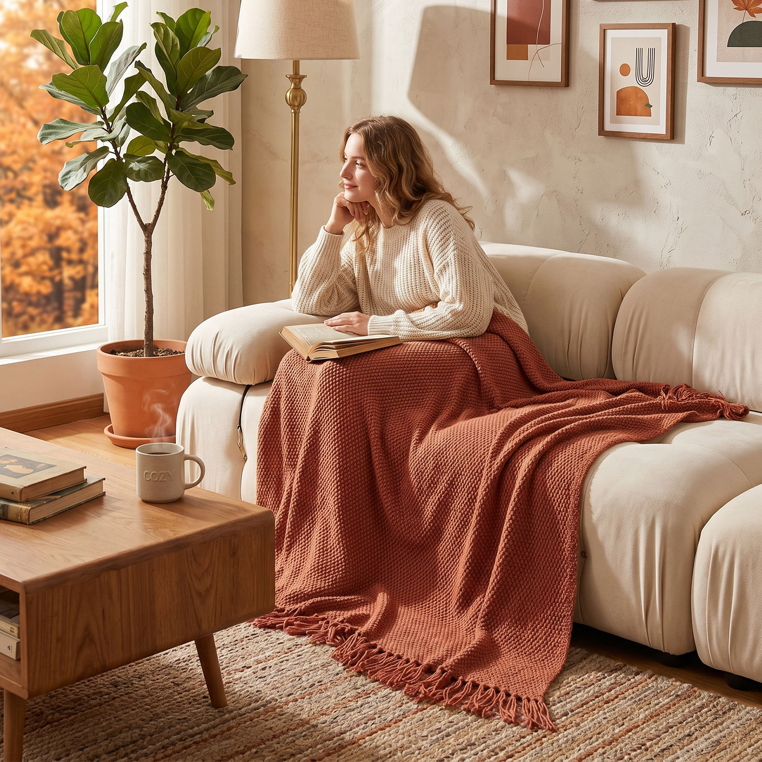 Premium Solid Color Knitted Throw Blanket With Tassel Soft Breathable Lightweight Bobble Knit Blanket for Daily Rest Decoration