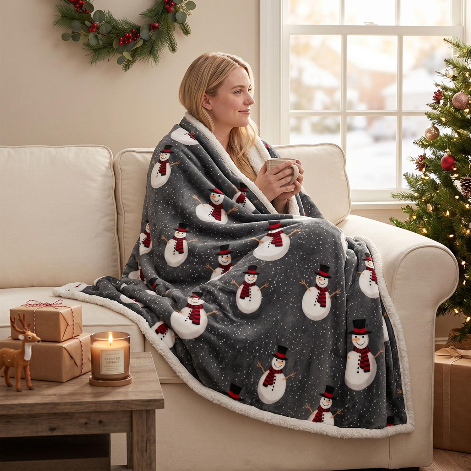 Custom OEM ODM Christmas Sherpa Throw Blanket Reversible Plush Warm Cozy Soft Durable Blanket Suitable for Holiday Home Use