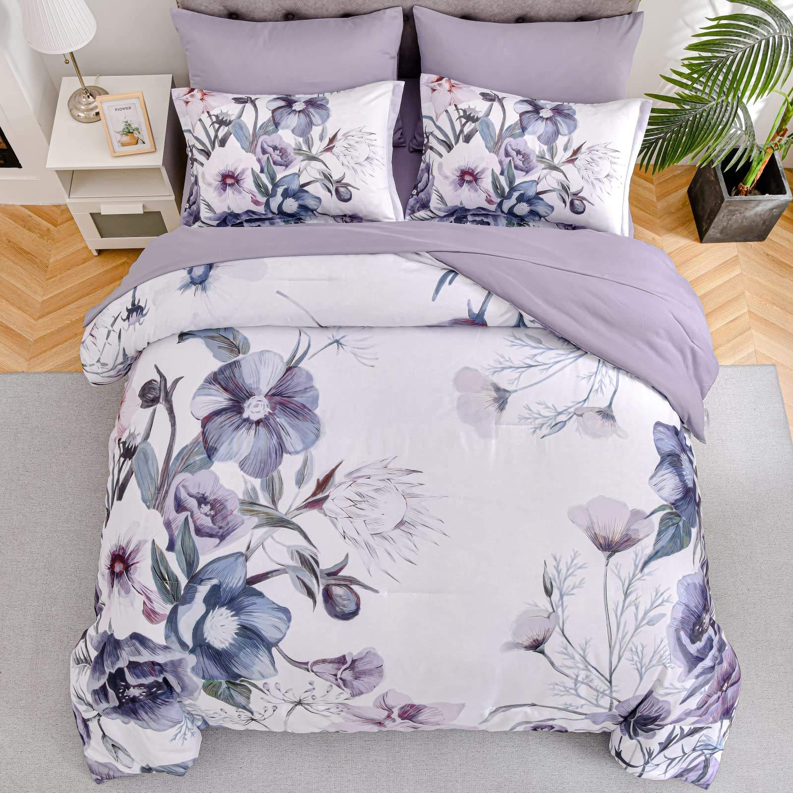 Custom Floral Print Polyester Comforter Set 12 Inch Deep Pocket Ultra Soft Microfiber for Bedroom Home OEM ODM Service