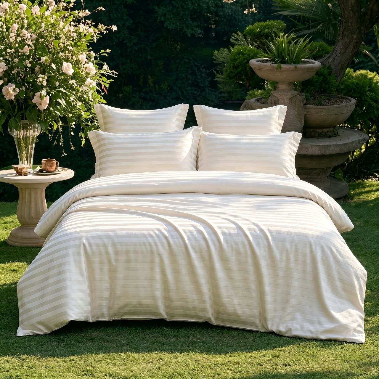 Cooling Silk Duvet Cover Set Smooth Striped Bedding Set for Home Hotel Use Luxury Soft Satin Textile Bed Linen
