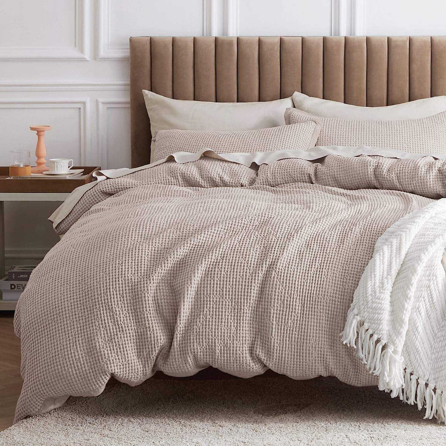 Microfiber Waffle Weave Tufted Boho Bedding Set Twin Size 3 Pieces All Seasons Chic Duvet Cover