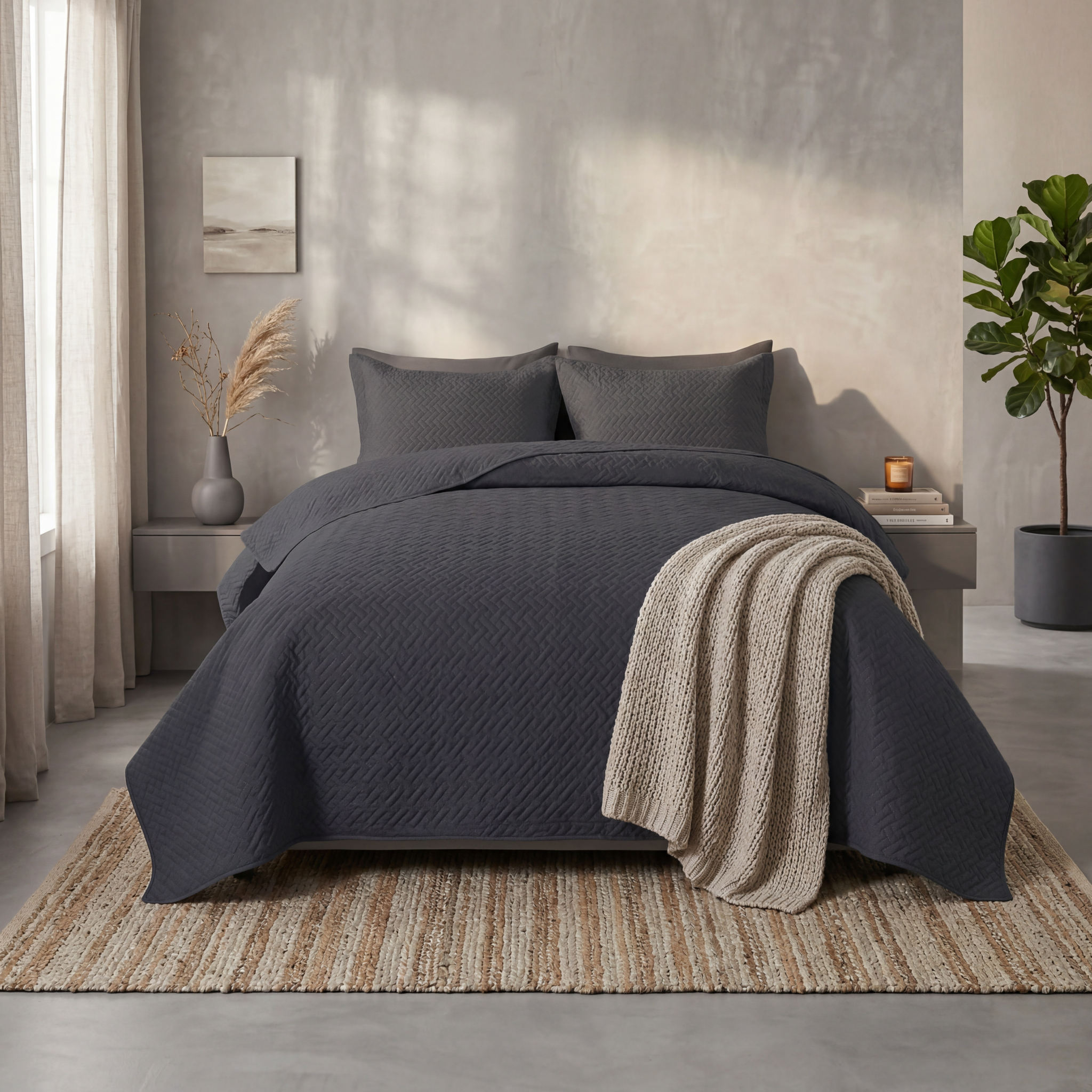 Custom Logo 100% Cotton Quilted Bedding Set Breathable Solid Color Comforter for Hotel Home OEM ODM