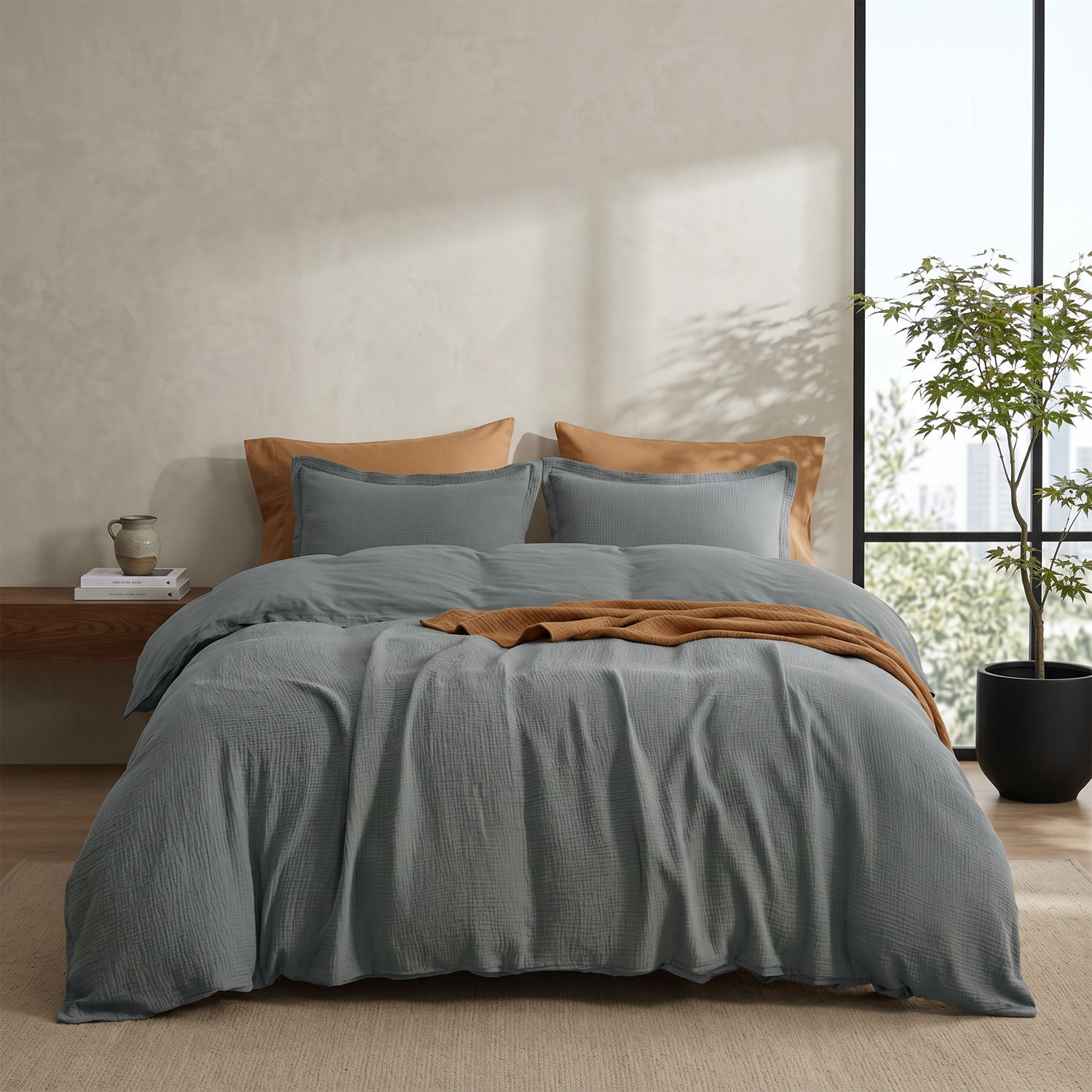 Modern Style 3-Piece 100% Cotton Muslin Comforter Bedding Set Soft Breathable Skin Friendly for Bedroom OEM ODM