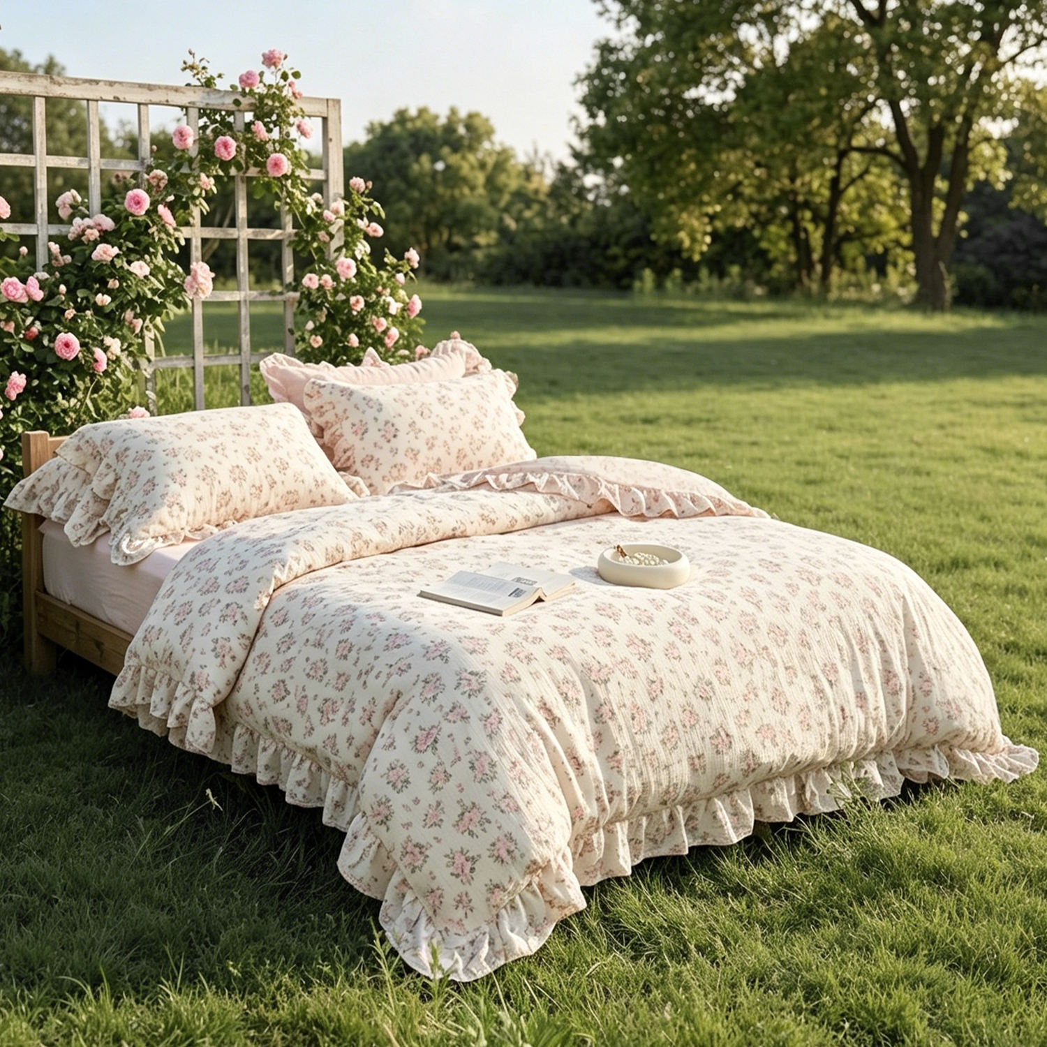 Custom OEM ODM Floral Print Muslin Cotton Duvet Cover Chic Princess Style Soft Breathable Comforter Cover for Girls Bedroom