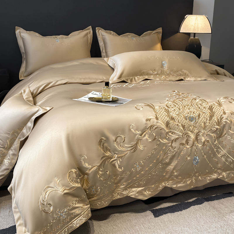 OEM ODM Wholesale Luxury Ice Silk Cotton Bedding Set European Style With Embroidery Skin Friendly Breathable Modern for Home