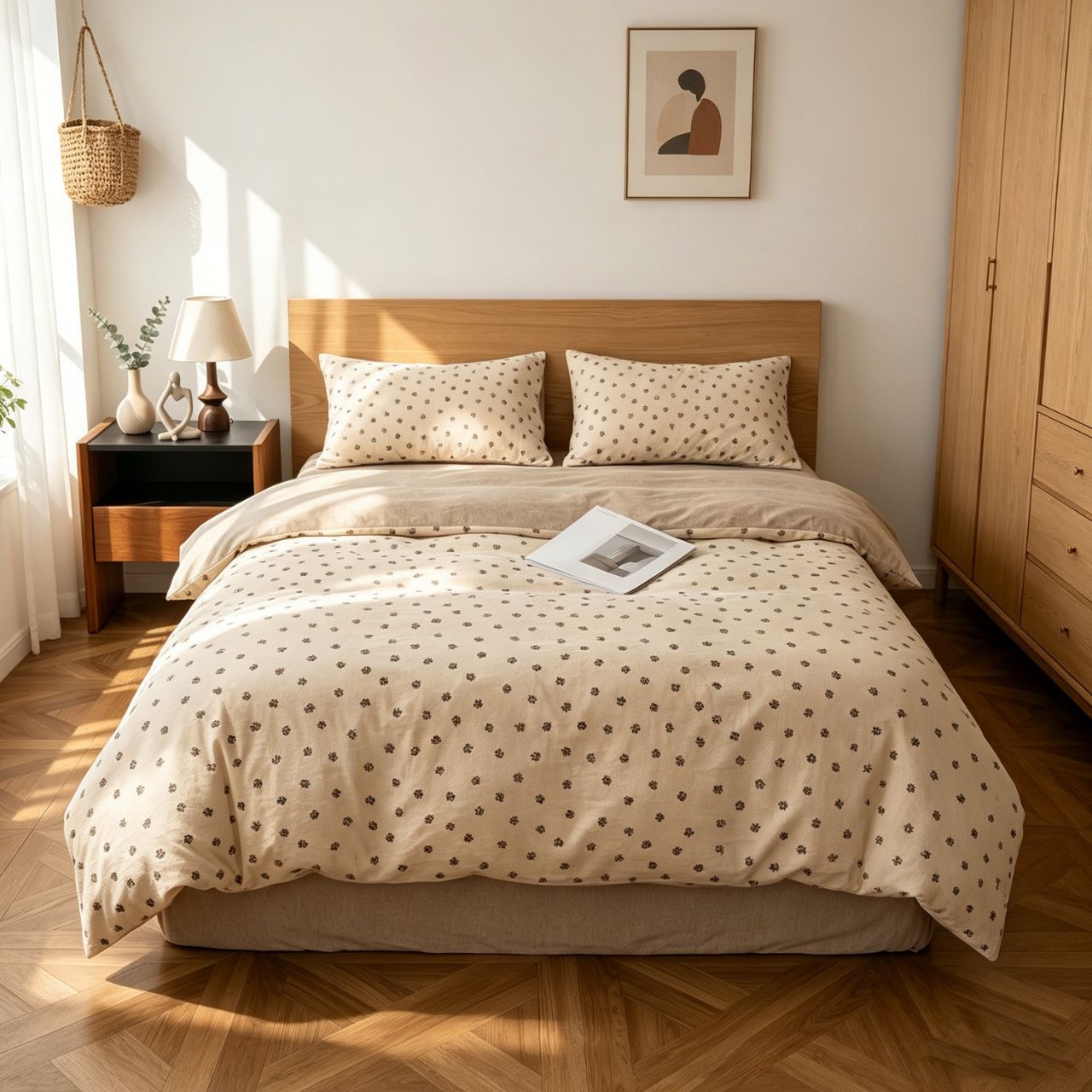 Custom OEM ODM Modern Style Small Floral High GSM Jacquard Washed Cotton Four-piece Bed Set for Home Bedroom