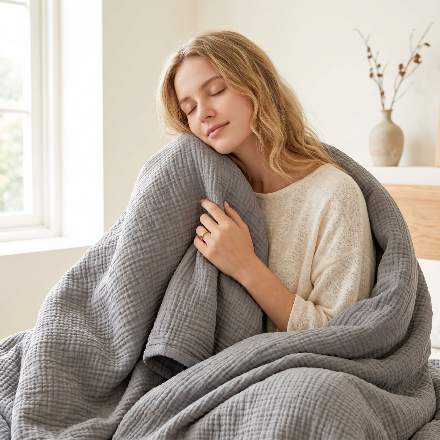 Designer Organic Cotton Muslin Blanket King Size Warm Heavy Winter Blanket Soft Breathable for Home Use OEM ODM