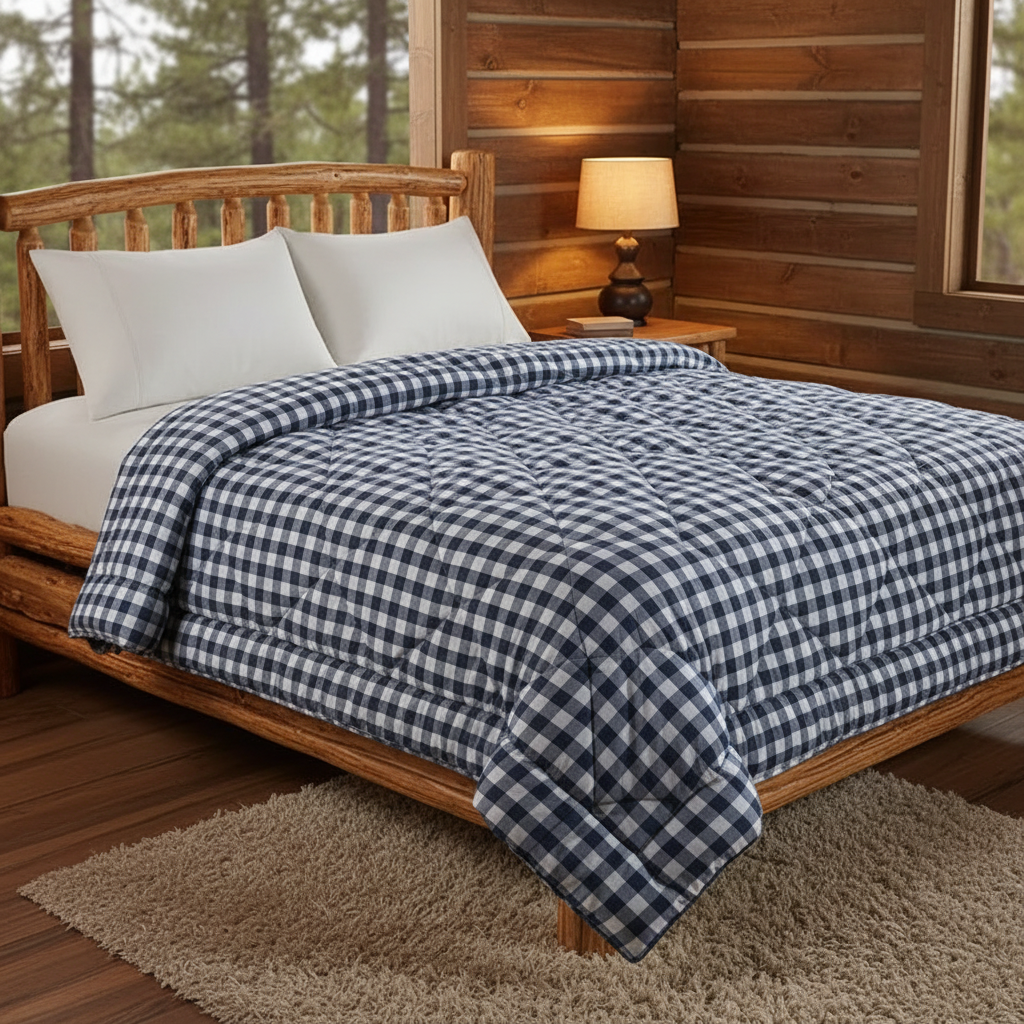 Custom Logo Oeko-tex Plaid Printed Polyester Comforter Breathable Soft Quilted Bedding for Home Bedroom Use OEM ODM