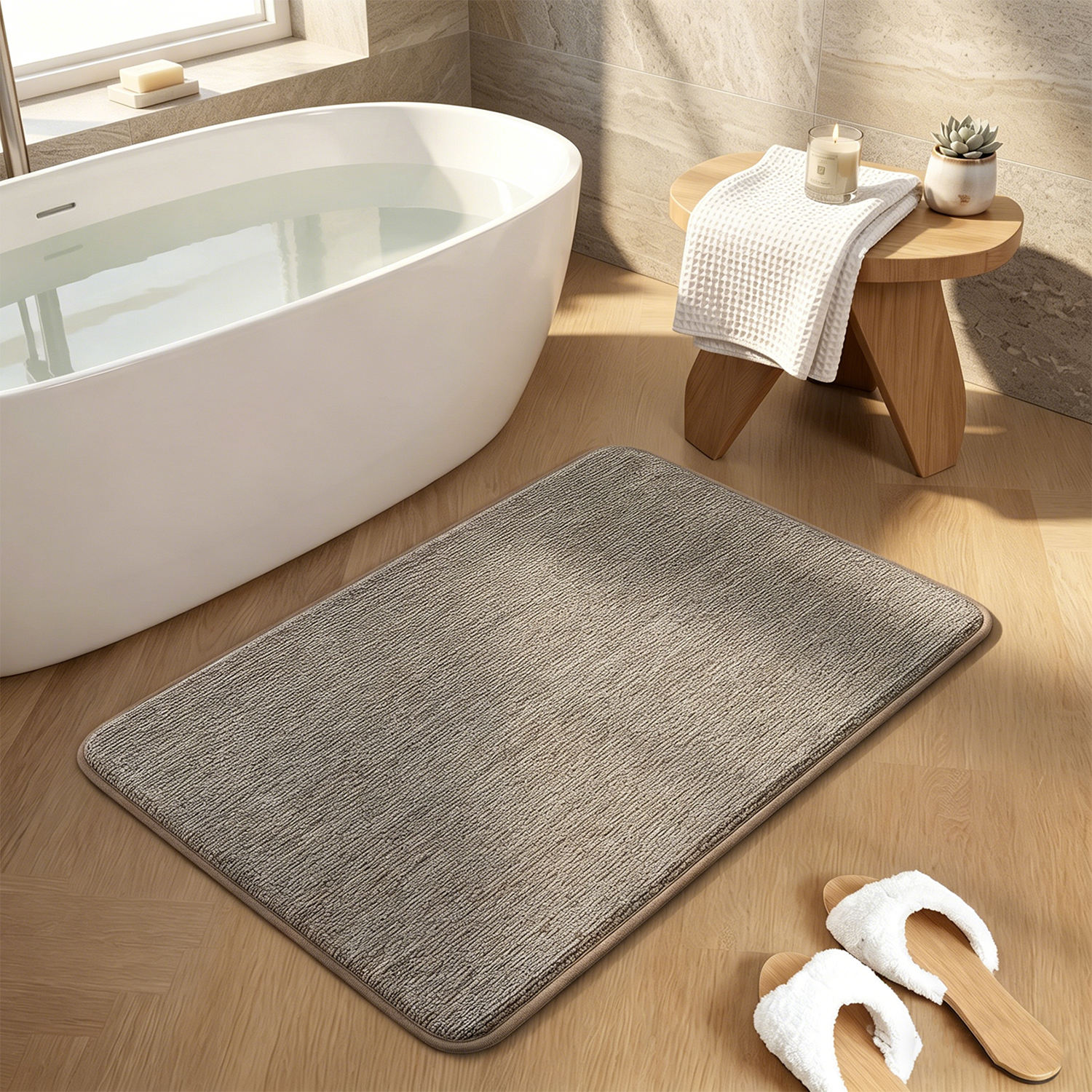 Modern Simple Household Sponge Foot Mat OEM ODM Linen Woven Absorbent Memory Foam Bathroom Floor Mat