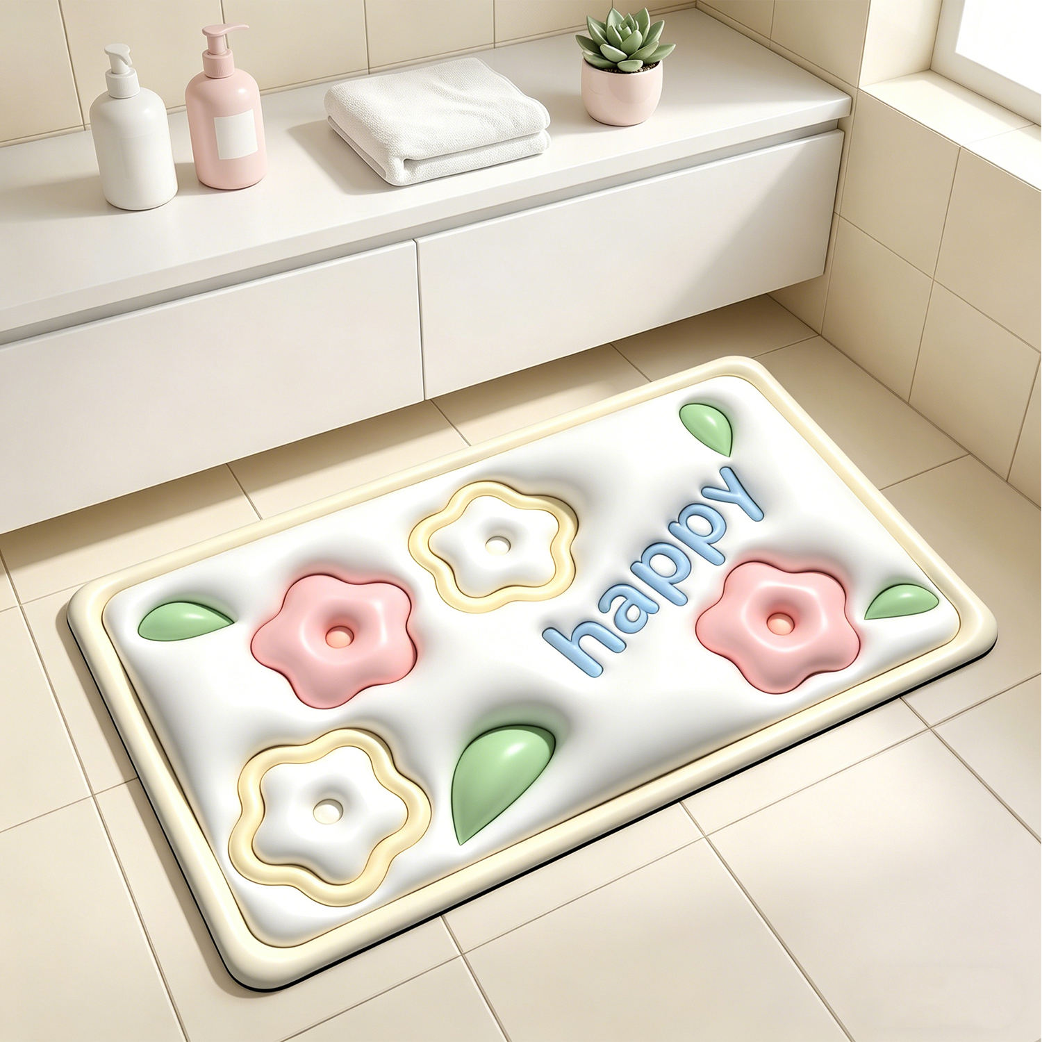 Custom OEM ODM New Trend 3D Visual Super Absorbing Diatomaceous Earth Bathroom Mat Non Slip Cartoon Bath Rug