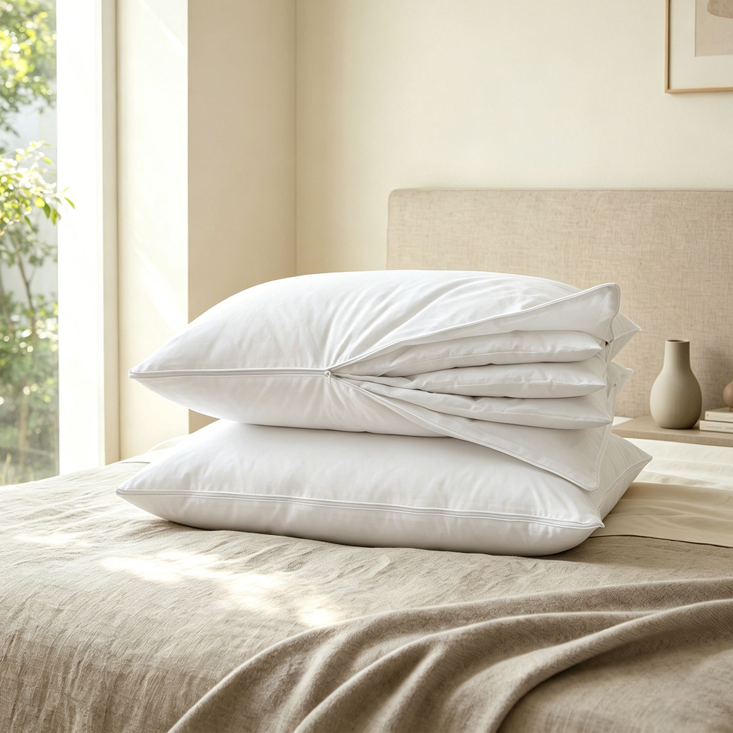 Luxury 5 Layer Goose Down Feather Pillow Insert Cotton Cover Adjustable Neck Support Pillow Inner Wholesale OEM ODM