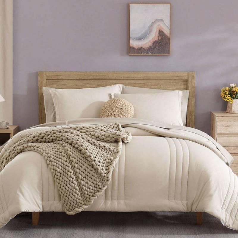 Premium 7 Piece Bed Set OEKO-TEX Certified Vertical Quilting Soft Breathable Wrinkle Resistant Bedding Set for Home Hotel