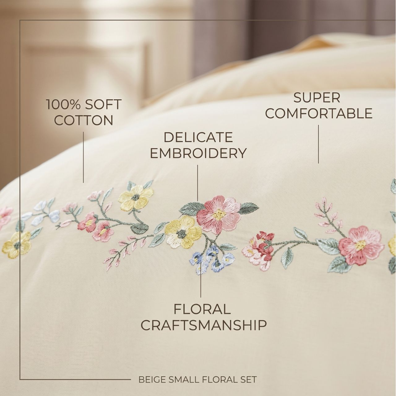 OEM ODM Wholesale All Season Pastoral Style Floral Embroidery Bedding Set Breathable Cotton for Home Bedroom Use