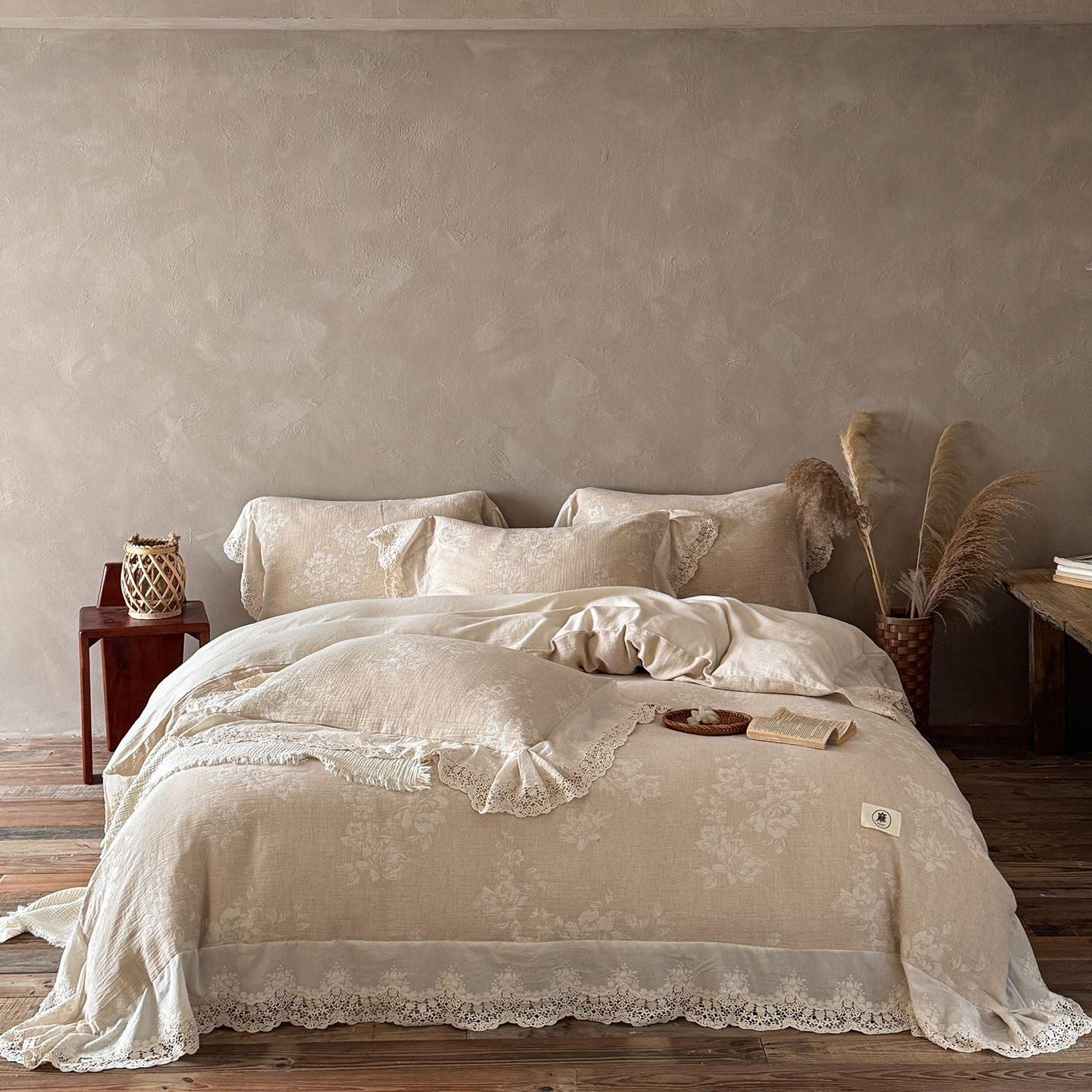 Wholesale Custom OEM ODM Vintage Cotton Touch Lace Bedding Set 3PC Soft Skin Friendly Breathable Durable for Retro Style Bedroom