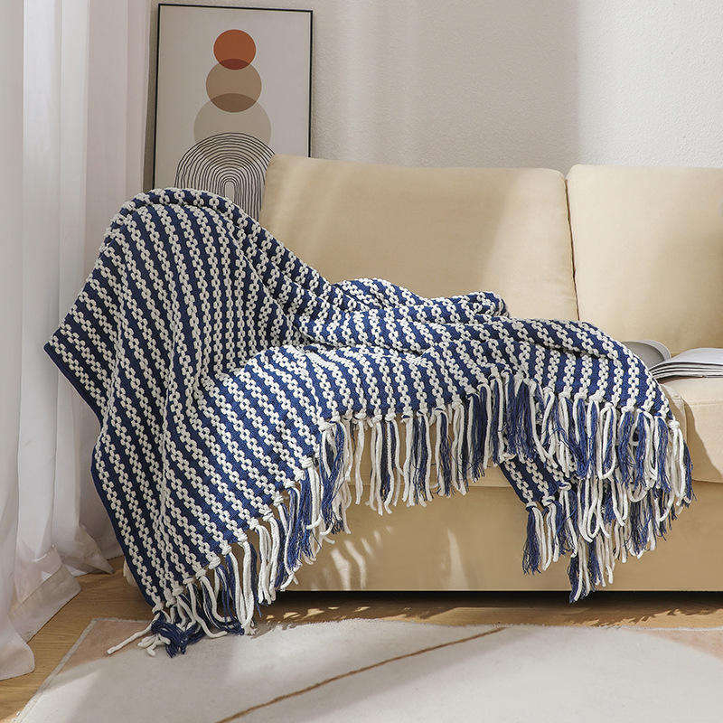 Custom OEM ODM 100 Percent Acrylic Knitted Throw Blanket Tassel Design for Hotel Home Decoration Design for Home Travel