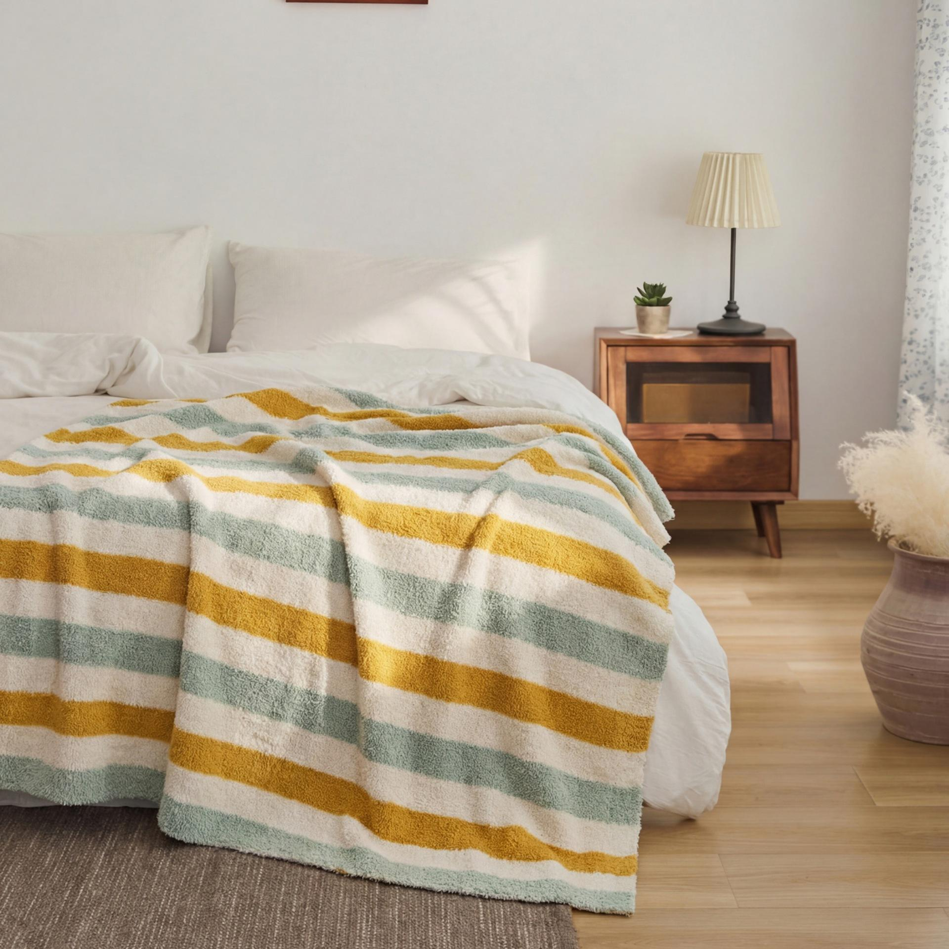 Custom OEM ODM Striped Polyester Knit Throw Blanket Cozy Warm Soft Breathable Modern Durable for Sofa Bedroom All Seasons