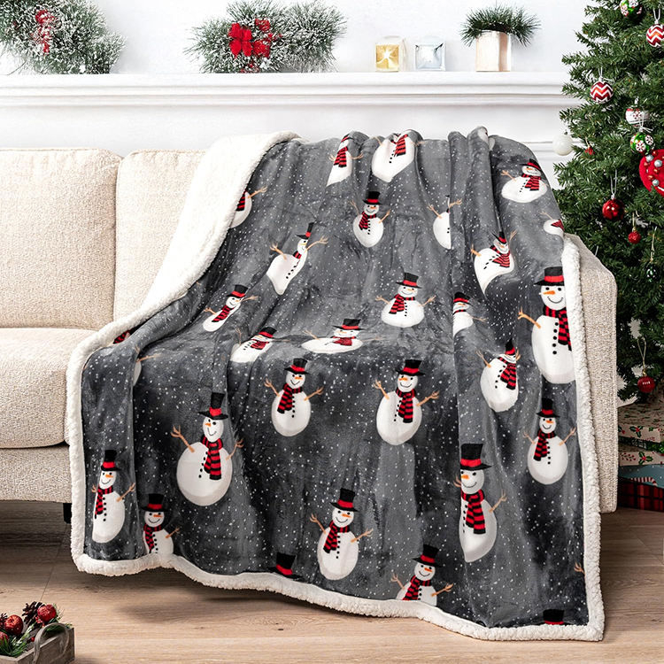 Custom OEM ODM Christmas Sherpa Throw Blanket Reversible Plush Warm Cozy Soft Durable Blanket Suitable for Holiday Home Use