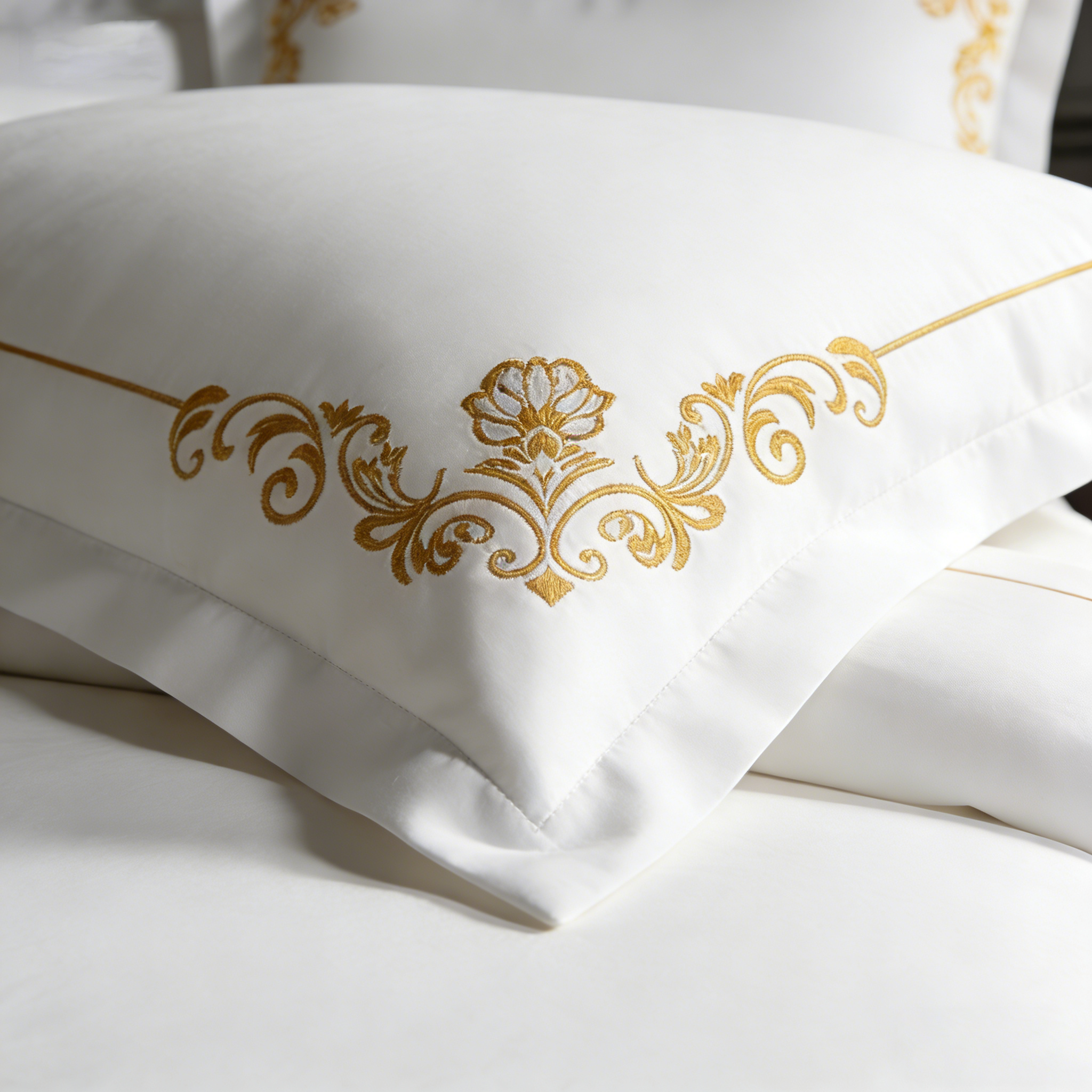 Custom 5 Star Hotel Embroidered Bedding Set Luxury Gold Embroidery Premium Fabric for Bedroom Hotel OEM ODM