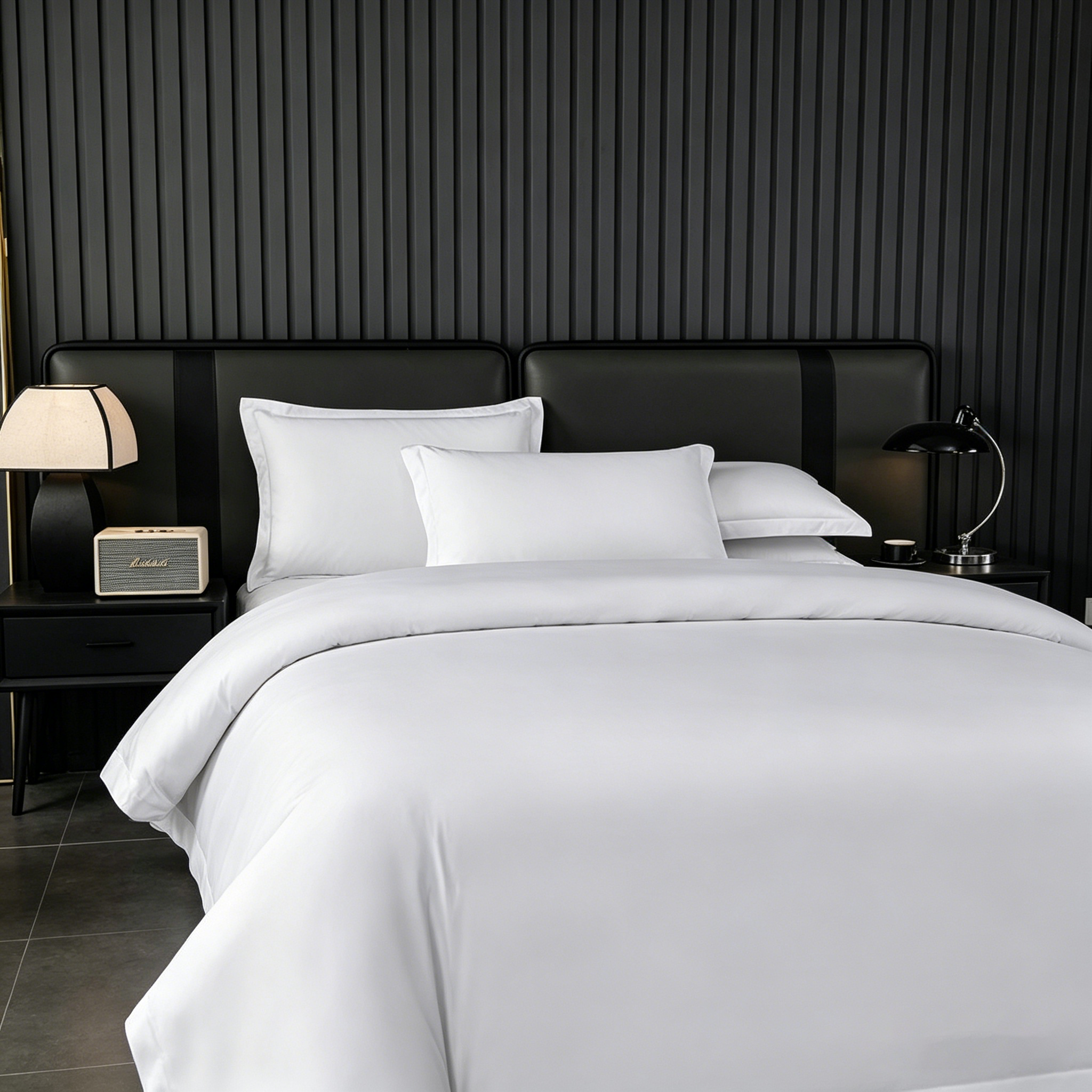 5 Star Hotel Grade White Sateen Bedding Set Luxury Soft Cotton Like Duvet Cover Bed Sheets for Home Hotel Use
