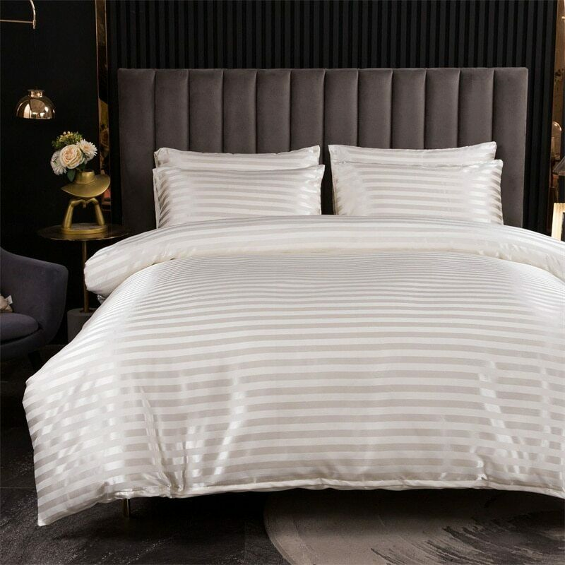 Cooling Silk Duvet Cover Set Smooth Striped Bedding Set for Home Hotel Use Luxury Soft Satin Textile Bed Linen