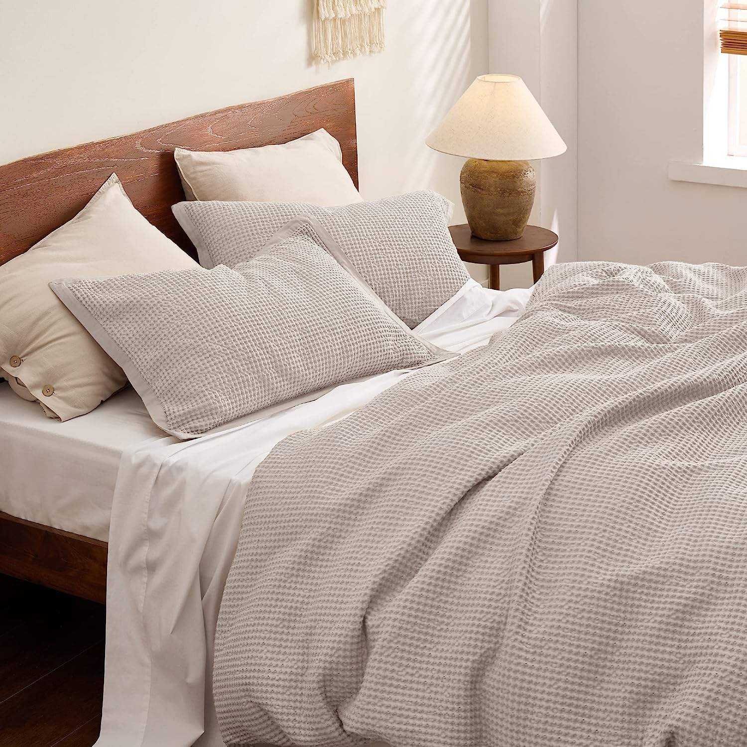 Microfiber Waffle Weave Tufted Boho Bedding Set Twin Size 3 Pieces All Seasons Chic Duvet Cover