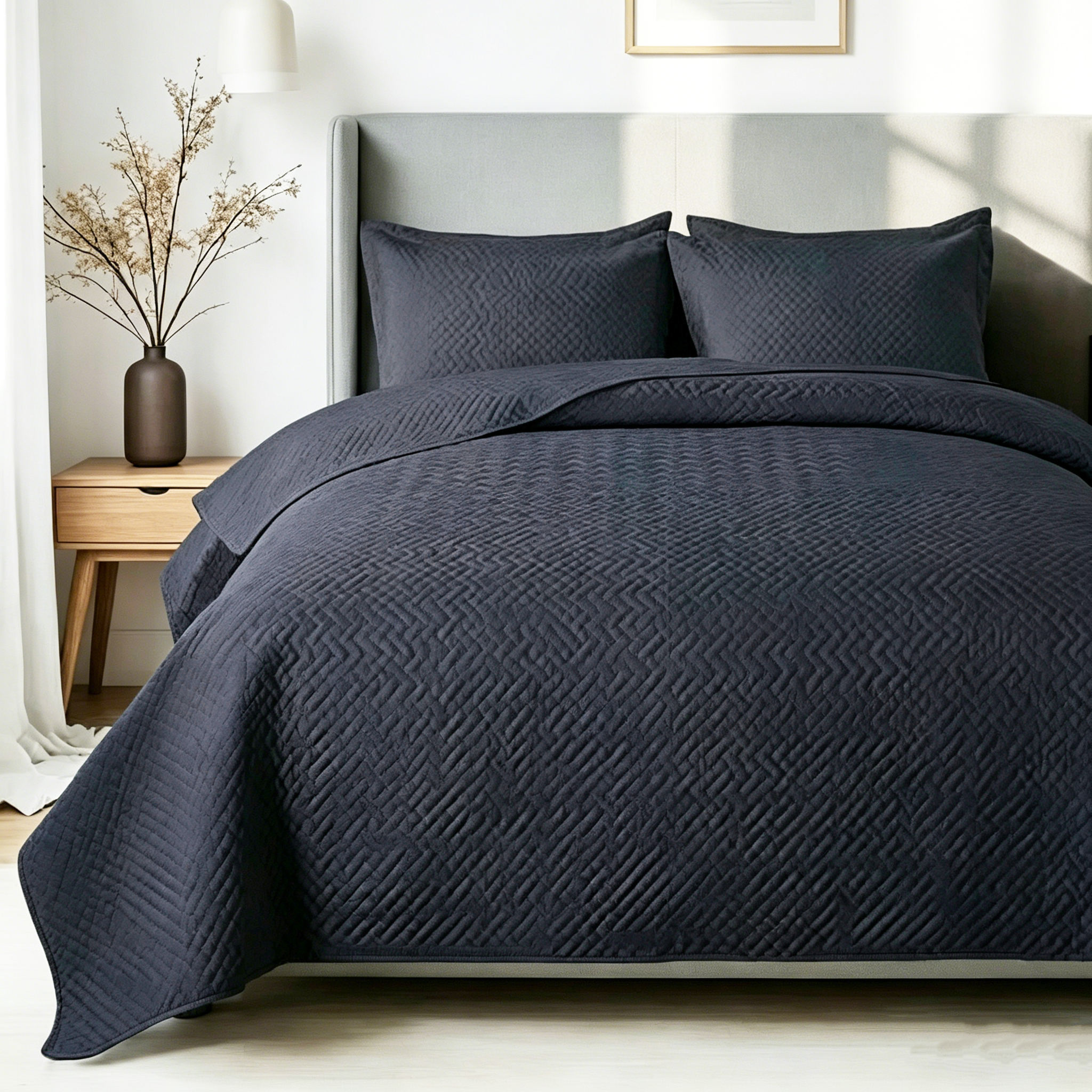 Custom Logo 100% Cotton Quilted Bedding Set Breathable Solid Color Comforter for Hotel Home OEM ODM
