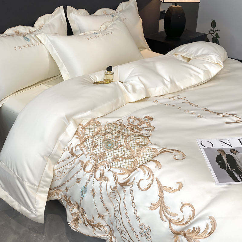 OEM ODM Wholesale Luxury Ice Silk Cotton Bedding Set European Style With Embroidery Skin Friendly Breathable Modern for Home