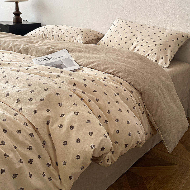 Custom OEM ODM Modern Style Small Floral High GSM Jacquard Washed Cotton Four-piece Bed Set for Home Bedroom