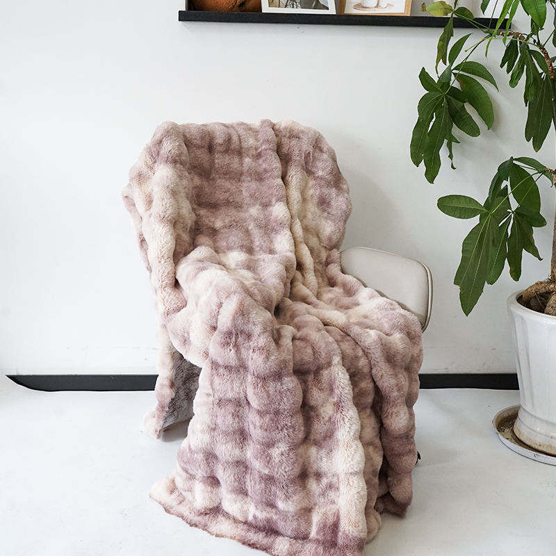 Customizable Tie Dye Faux Fur Throw Blanket, Plush Cozy Sofa Couch Blanket, Home Hotel Use OEM ODM Available Luxury Bedding