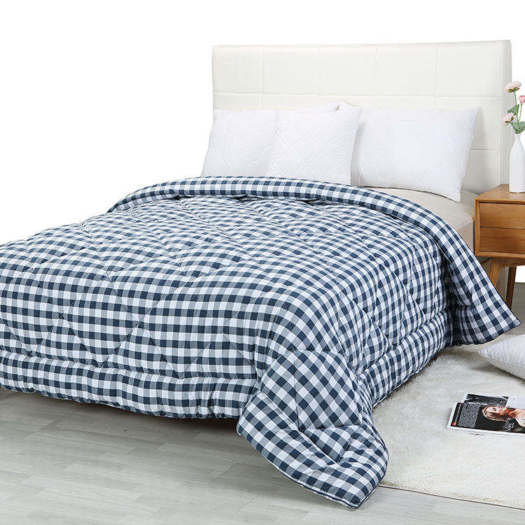 Custom Logo Oeko-tex Plaid Printed Polyester Comforter Breathable Soft Quilted Bedding for Home Bedroom Use OEM ODM