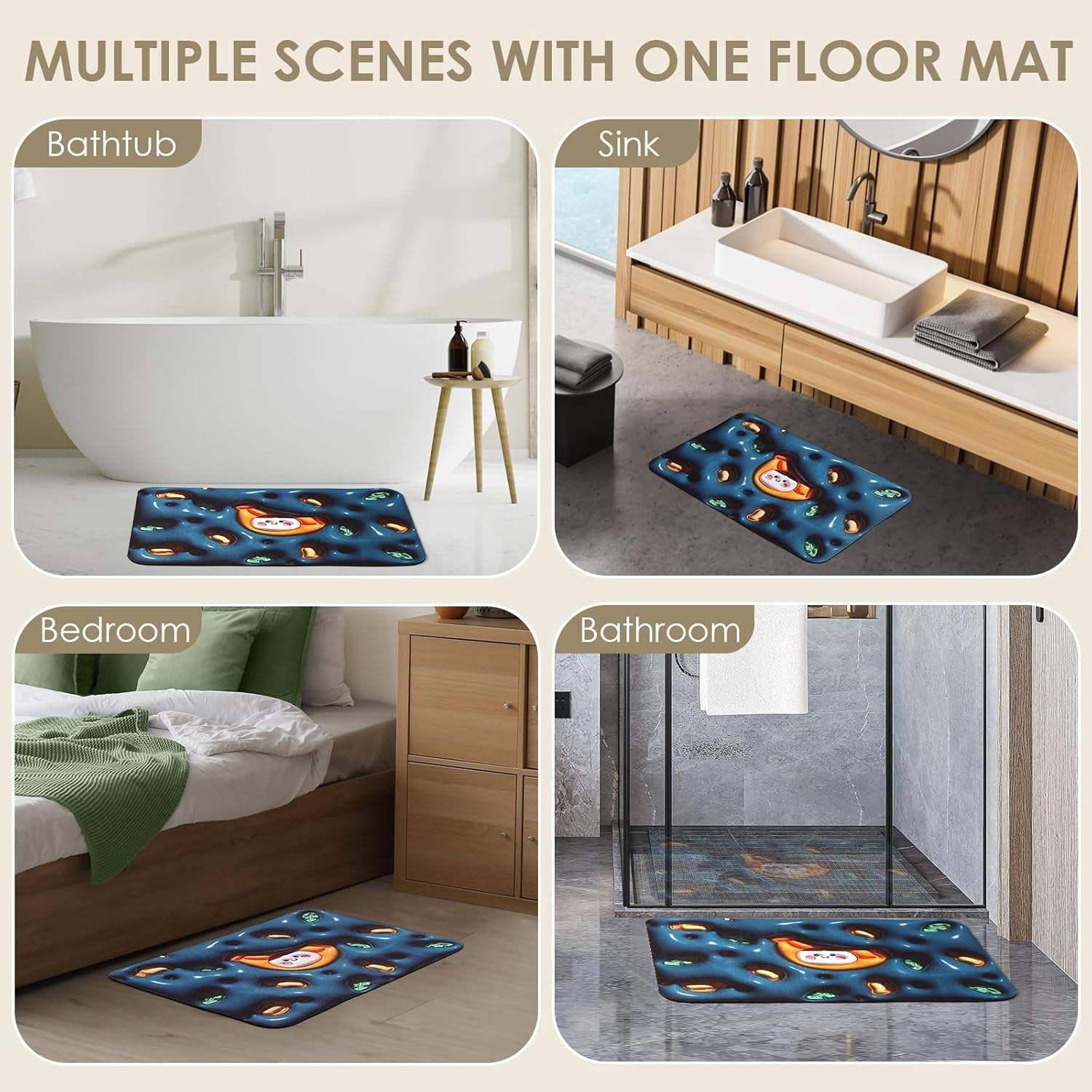 Custom OEM ODM New Trend 3D Visual Super Absorbing Diatomaceous Earth Bathroom Mat Non Slip Cartoon Bath Rug