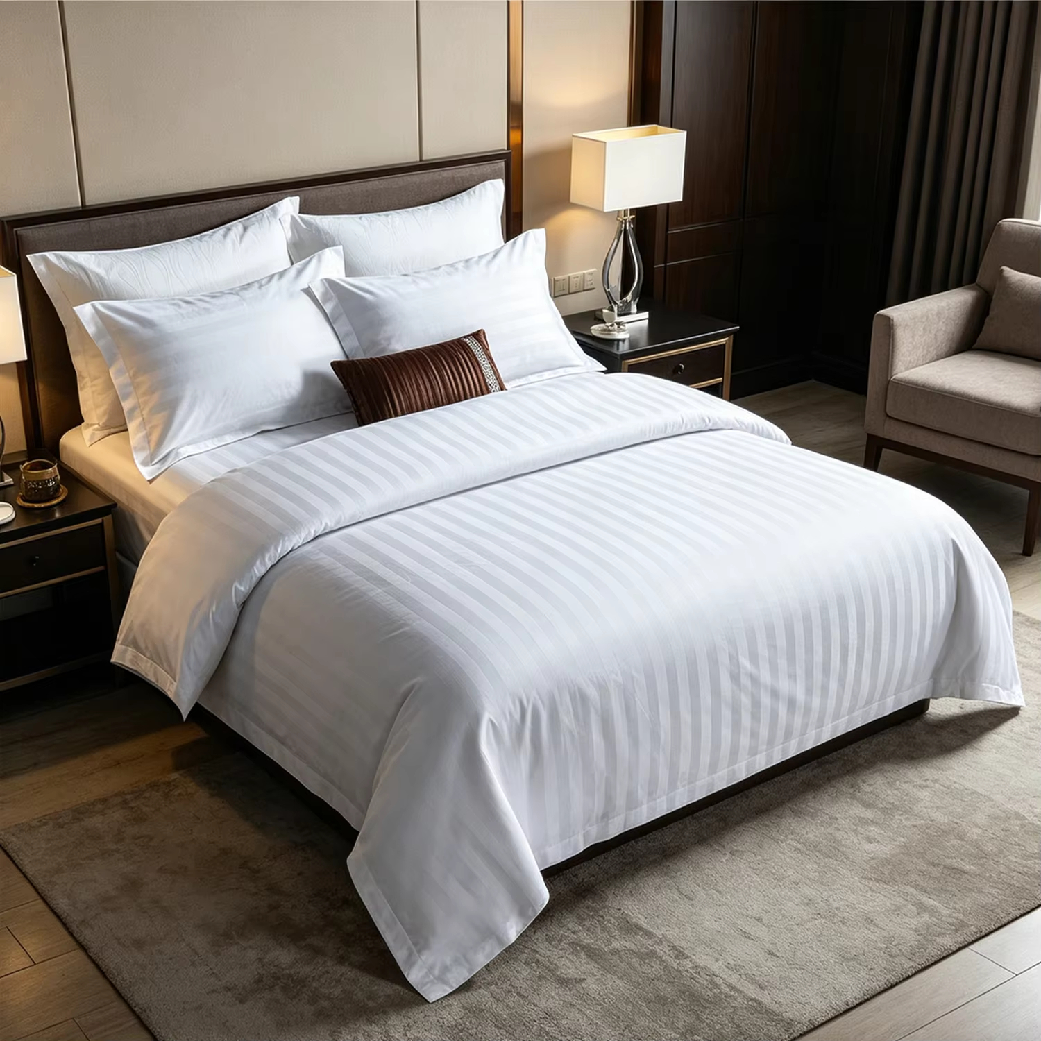 Custom OEM ODM 5 Star Hotel Luxury Bedding Set 100% Cotton High GSM Jacquard Solid Color for Hotel Motel Wholesale