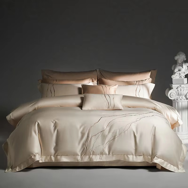 Factory New Style Custom OEM ODM 700TC Egyptian Cotton Bedding Set Four Piece Marble Lines Embroidery Luxury Wholesale