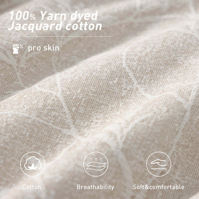 Factory Wholesale OEM ODM 100% Cotton Jacquard Bedding Set Four Piece Plant Pattern All Season Elegant