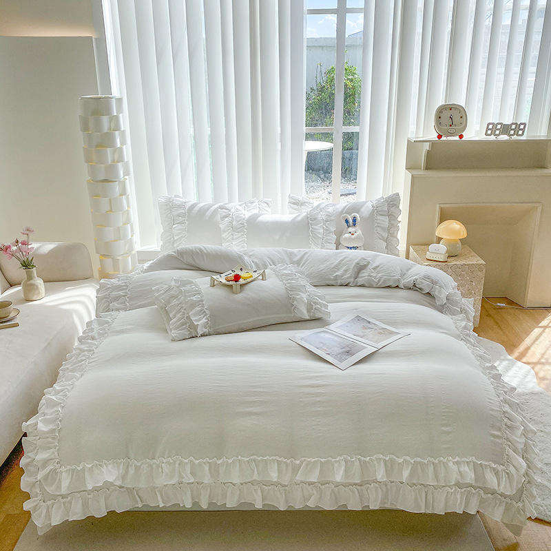 Custom OEM ODM Palace Style Ruffle Double Layer Bedding Set 200TC Reactive Dyed for Wedding Hotel Home