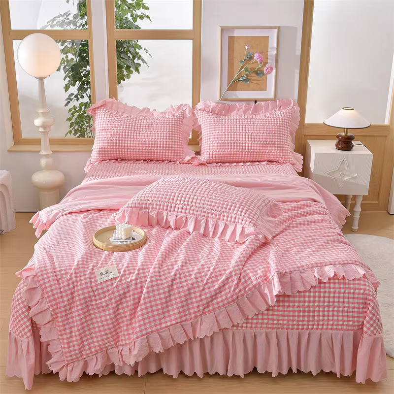 Made of premium washed cotton fabric with high weight process, ultra soft and skin-friendly touch, breathable and moisture-wicking, comfortable for all seasons without stuffiness. Adopts exquisite embroidery craftsmanship with decorative ruffle trim desig