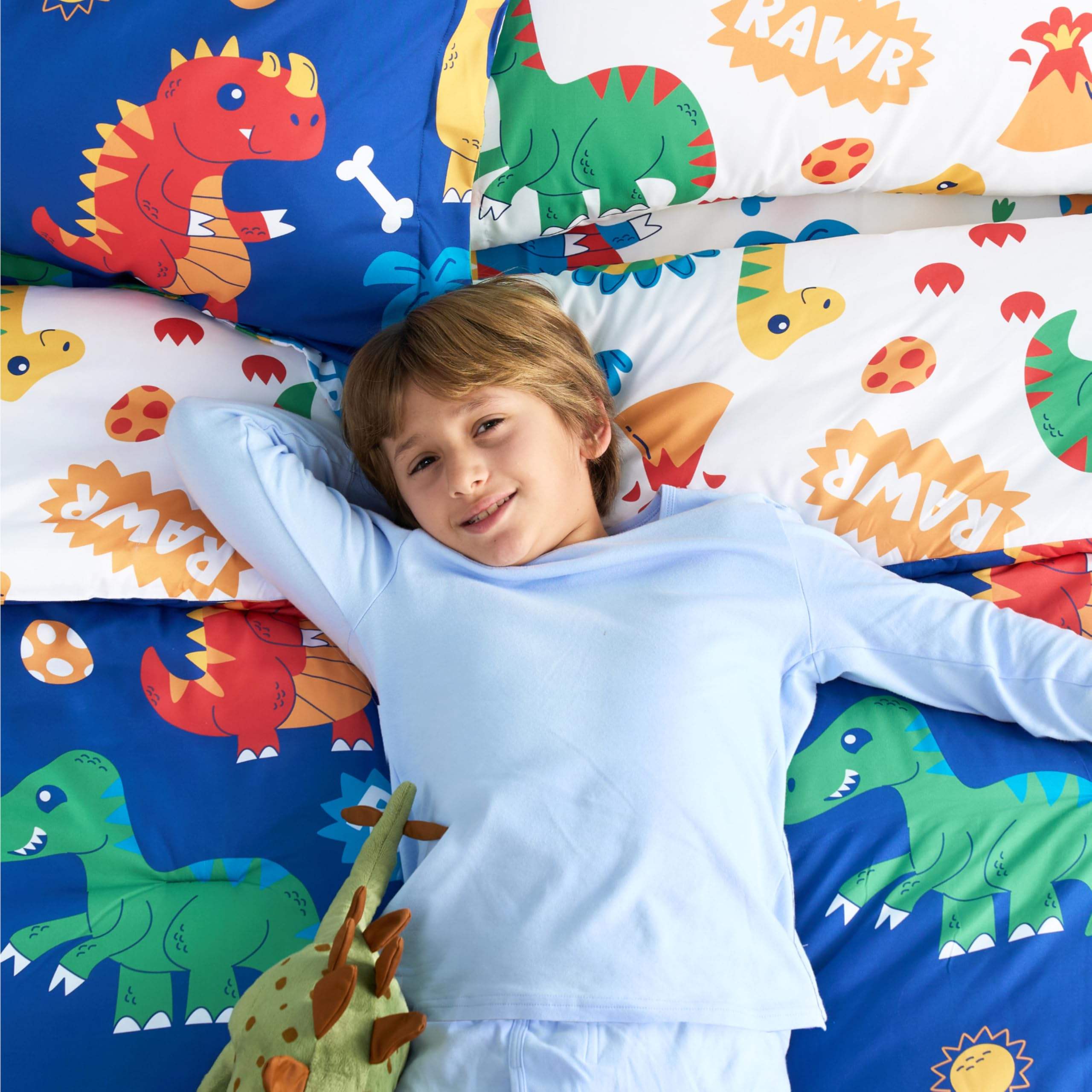 Custom Kids Cartoon Dinosaur Bedding Set Cotton Reversible Design Breathable Oeko-Tex Certified for Children Bedroom OEM ODM
