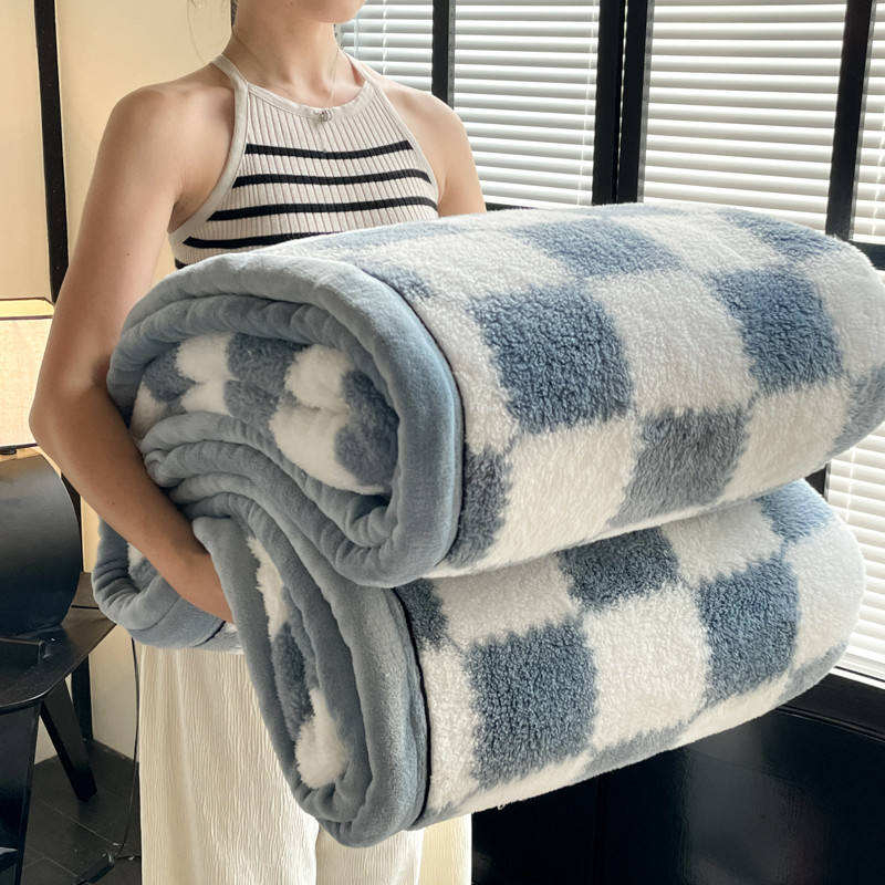 Custom OEM ODM Eco Friendly OEKO TEX Certified Double Layer Flannel Blanket Checkered Print Thick Warm for Hotel Home