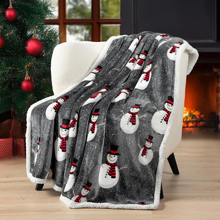 Custom OEM ODM Christmas Sherpa Throw Blanket Reversible Plush Warm Cozy Soft Durable Blanket Suitable for Holiday Home Use