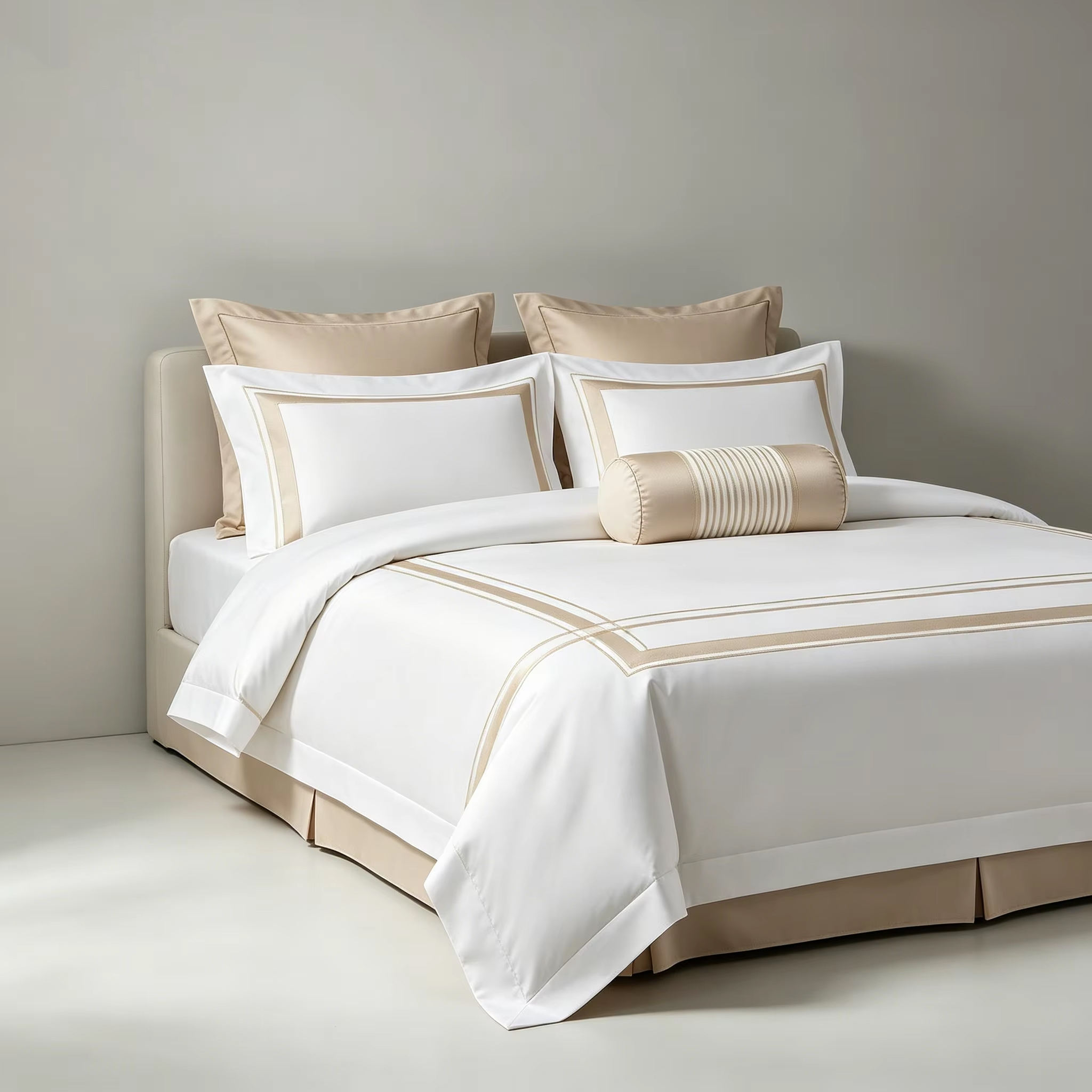 100% Cotton Satin Jacquard Flat Bed Sheets Set Plain White Queen Size Pillow Cases Durable Washable for Home Hotel Hospital Use