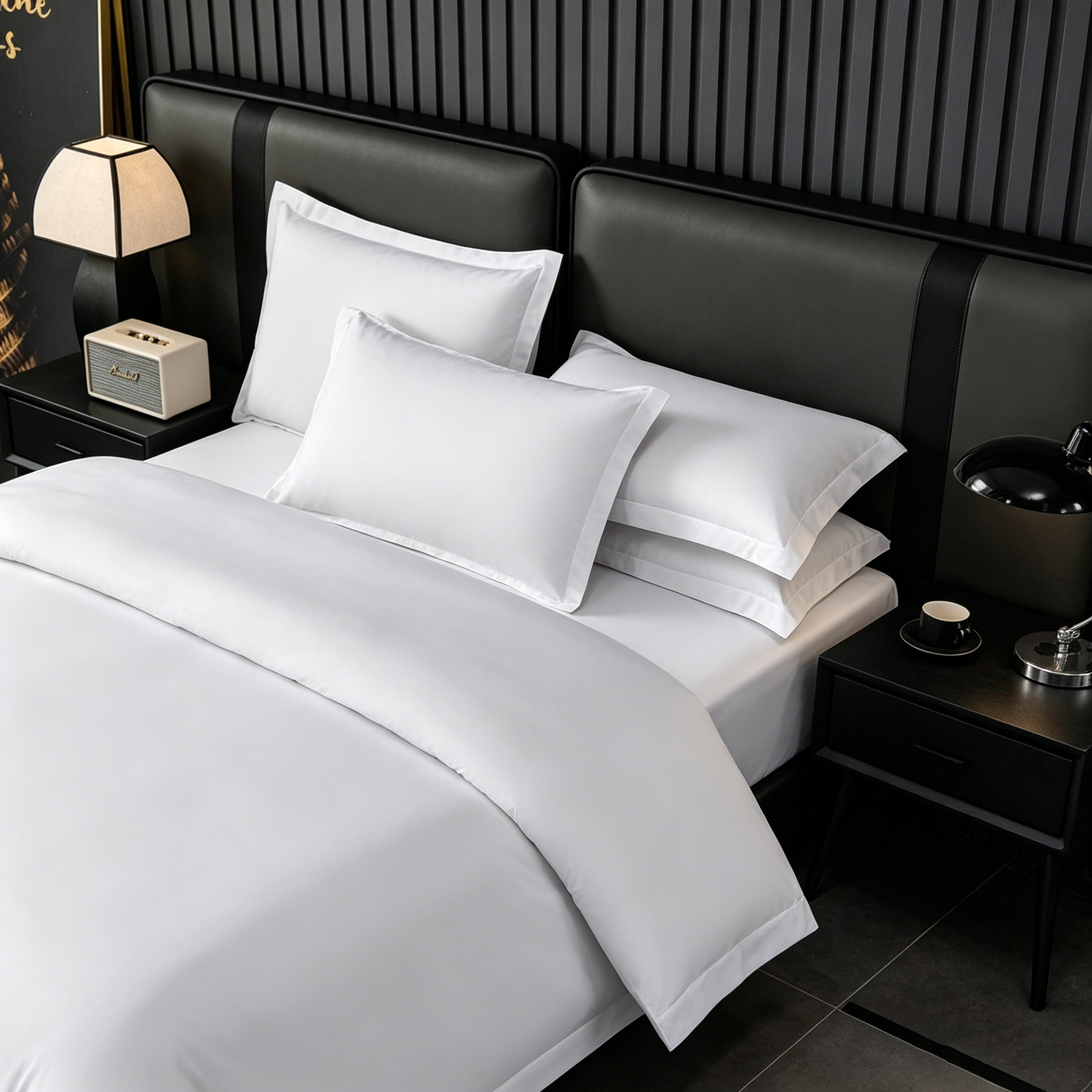 5 Star Hotel Grade White Sateen Bedding Set Luxury Soft Cotton Like Duvet Cover Bed Sheets for Home Hotel Use
